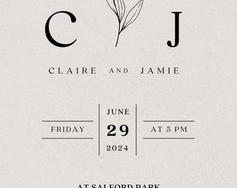 グレーと黒のシンプルでモダンな結婚式招待状