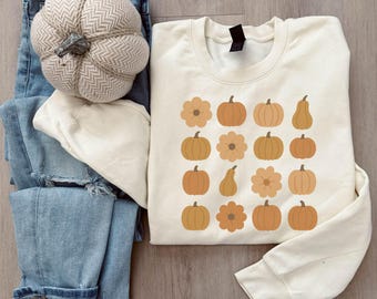 カボチャとひまわりの秋のクルーネックスウェットシャツ、秋のスウェットシャツ、フリース