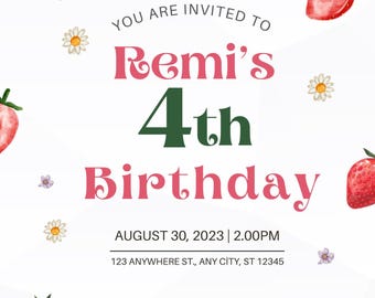 女の子の誕生日招待状、ストロベリー