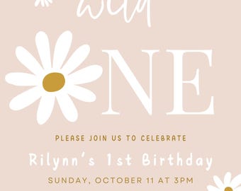 ワイルドワンの花柄/デイジーの誕生日招待状
