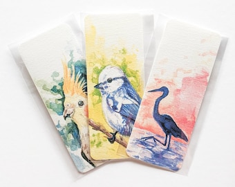 Marcapáginas de pájaro en acuarela, impresión artística laminada, regalo para amantes de los libros