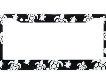 Turtle Print Aluminum Black License Plate Frame - Fits Standard License Plates