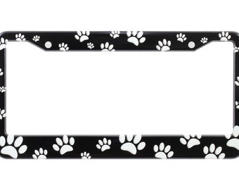 Adorable Dog Paw Cat Paw Animal Paw Aluminum Black License Plate Frame - Fits Standard License Plates