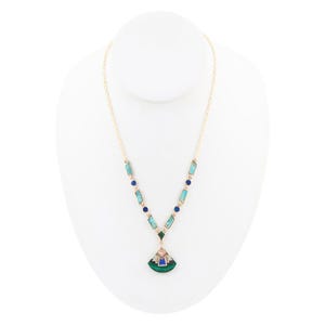 Art Deco Colorful Inlay Golden Necklace