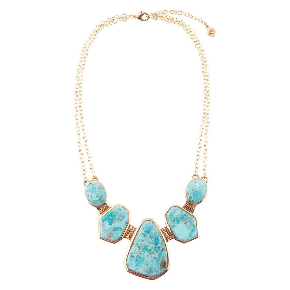 Blue Turquoise Jeweled Statement Golden Necklace
