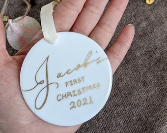 Baby’s Milestone Ornament | Personalized Ceramic Ornaments | Christmas Decoration | Customized Gifts | White Ornament | Christmas Gifts |