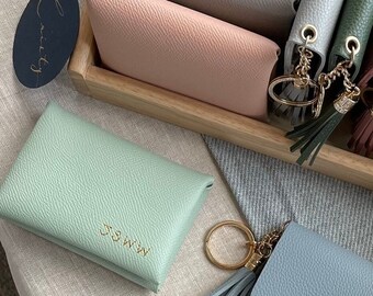 Personalized Card Holder with Gold Foil | Customized Mini Wallet | HandWritten Personalization Gift | Bridesmaid Gift | Vegan Leather Wallet
