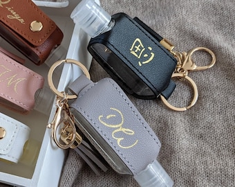 Gold Foiled Personalized Hand Sanitizer/Lotion Bottle Holder | Sanitizer Keychain | Customized Stocking Stuffers | Wedding Favour Tags