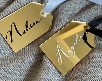 Acrylic Reusable Gold Mirrored Gift Tag | Personalized Gift Tag | Christmas Ornament | Name Tag | Place Card | Holidays | Vinyl Gift Tags |