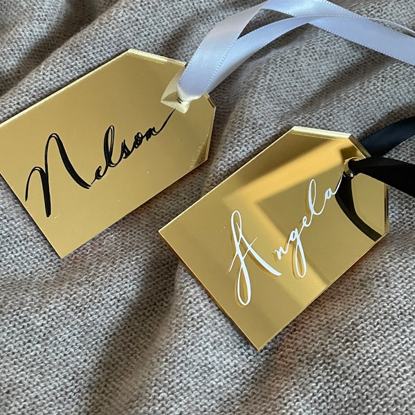 Acrylic Reusable Gold Mirrored Gift Tag | Personalized Gift Tag | Christmas Ornament | Name Tag | Place Card | Holidays | Vinyl Gift Tags |