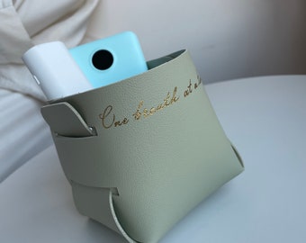 Personalized Leather Container | Accessories Tray | Travel Container | Customized Hot Gold Foiled Leather Box | Foldable Storage Bin