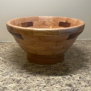 Handcrafted Red Oak Wood Bowl with Sapele Inlay | Decorative Wooden Bowl | Woodturning Art | Rustic Home Decor | Unique Gift
