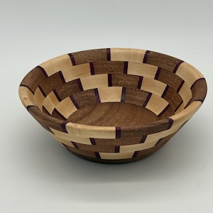 Segmented Wooden Bowl – Handmade Maple, Sapele & Purpleheart Decorative Bowl