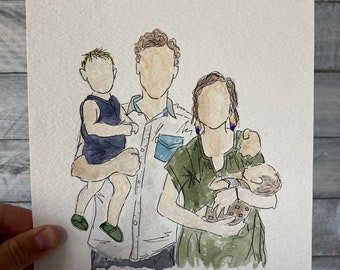 Custom Hand-Painted Watercolor Faceless Portrait, Mother's Day Gift