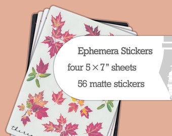 Ephemera Stickers · 56 Autumn Leaves · Faded Pastel Tones · Pack of Four 5x7 Sheets · For Layering in Journaling, Scrapbooking, Planners