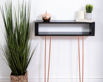 Black narrow console table, narrow entryway table, handmade wood console, Mid-modern console, custom orders available