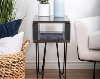 Black Side table, Mid-century end table, Rustic Modern nightstand, wood side table, custom side table