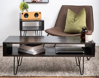 Black coffee table, Modern Rustic Mid-century, handmade from wood, custom orders available