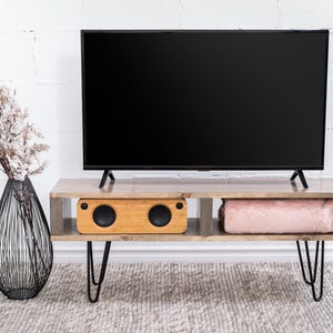 Beige Tv stand, Modern Media unit, Mid-century stand, Rustic tv table, wood tv stand, custom tv stand image 2