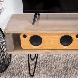 Beige Tv stand, Modern Media unit, Mid-century stand, Rustic tv table, wood tv stand, custom tv stand image 4