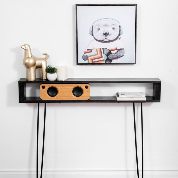 Black narrow console table, narrow entryway table, handmade wood console, Mid-modern console, custom orders available