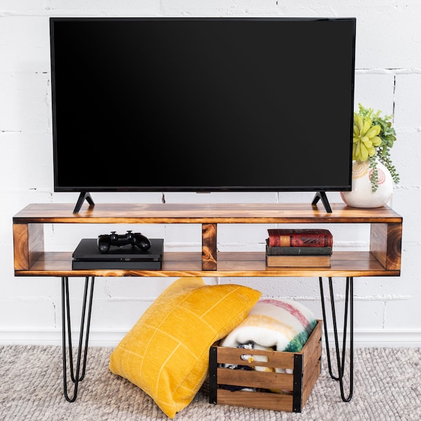 Torched Tv stand, Modern Media unit, Mid-century stand, Rustic tv table, wood tv stand, custom tv stand