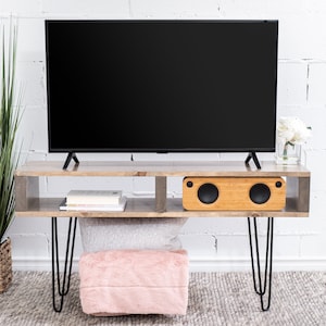 Beige Tv stand, Modern Media unit, Mid-century stand, Rustic tv table, wood tv stand, custom tv stand image 1