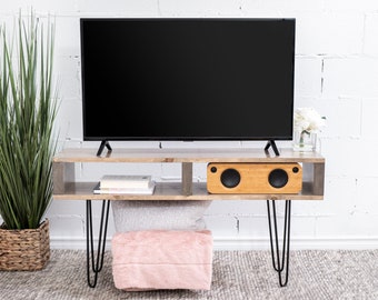 Beige Tv stand, Modern Media unit, Mid-century stand, Rustic tv table, wood tv stand, custom tv stand