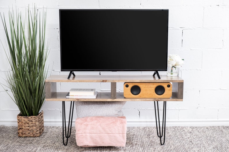 Beige Tv stand, Modern Media unit, Mid-century stand, Rustic tv table, wood tv stand, custom tv stand image 1