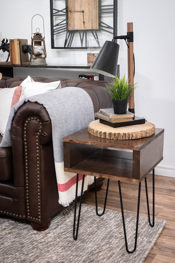 Brown Side Table Mid century End Table Rustic Modern Nightstand