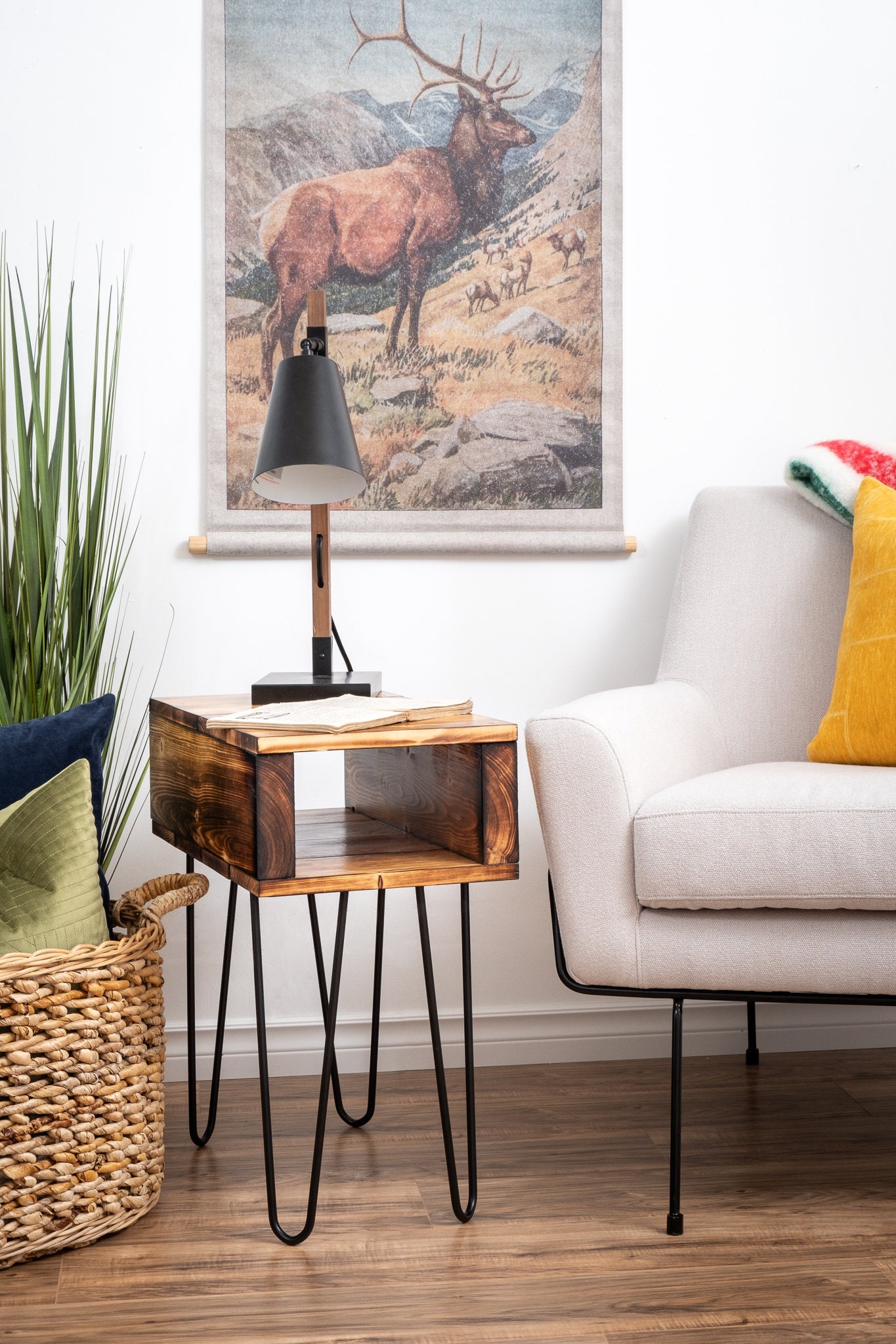 Torched Side Table Mid century End Table Rustic Modern