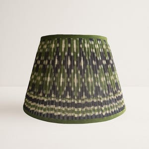 Green/Black Ikat Patterned Pleated Lampshade | Handmade Vintage Fabric Lamp Shade | Large Unique Lighting