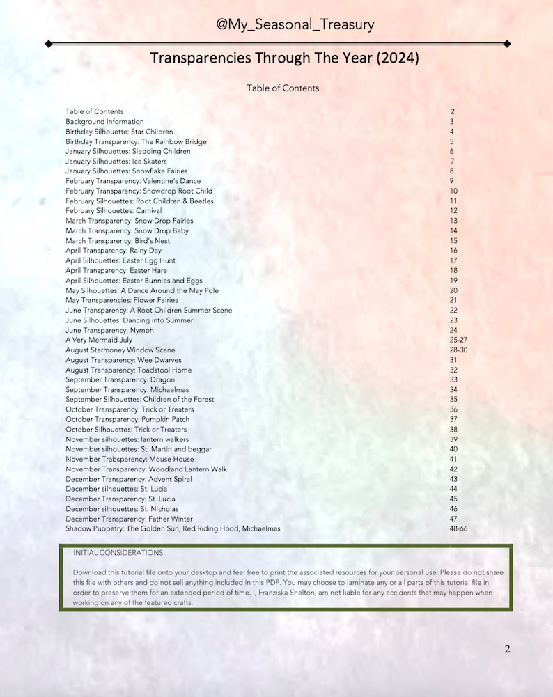 Transparencies Through The Year E-Book & printer friendly version zdjęcie 2