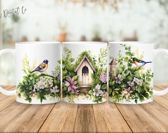 Pájaros 11 oz y 15 oz taza diseño de sublimación descarga digital PNG Descarga instantánea, Taza, Diseño PNG de pájaro