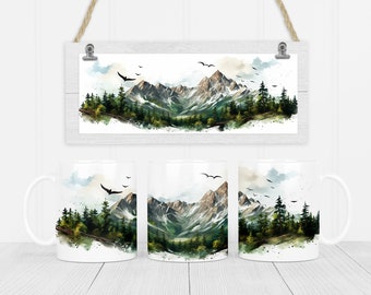 Montañas 11 oz y 15 oz taza diseño de sublimación descarga digital PNG Descarga instantánea, Mug Mountain Sublimation