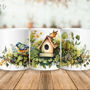 Birds 11 oz and 15 oz mug sublimation design digital download PNG Instant Download, Mug, Bird PNG Design