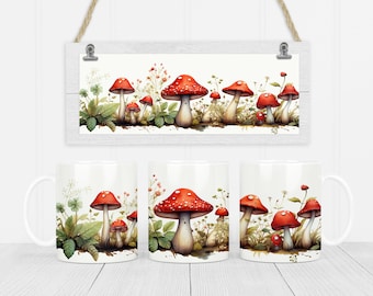 Diseño de sublimación de taza de 11 oz y 15 oz de setas descarga digital PNG Descarga instantánea, taza, diseño de taza de setas