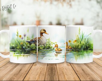 Pato 11 oz y 15 oz taza diseño de sublimación descarga digital PNG Descarga instantánea, Mug Duck Design