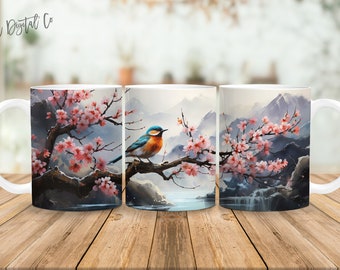 Pájaros 11 oz y 15 oz taza diseño de sublimación descarga digital PNG Descarga instantánea, Taza, Diseño PNG de pájaro