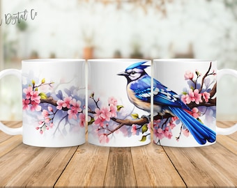 Pájaros 11 oz y 15 oz taza diseño de sublimación descarga digital PNG Descarga instantánea, Taza, Diseño PNG de pájaro