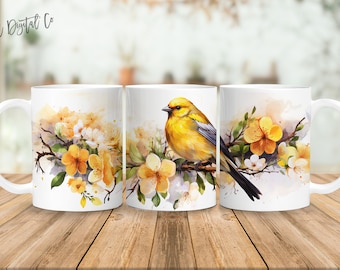 Pájaros 11 oz y 15 oz taza diseño de sublimación descarga digital PNG Descarga instantánea, Taza, Diseño PNG de pájaro