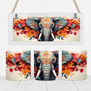 Elephant 11 oz and 15 oz mug sublimation design digital download PNG Instant Download, Mug, Elephant Mug Design