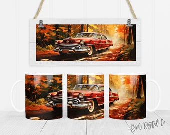 Classic Car 11 Unzen und 15 Unzen Becher Sublimation Design digitaler Download PNG Instant Download, Becher, Auto-Becher-Design