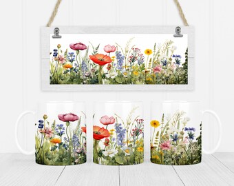 Flores 11 oz y 15 oz taza diseño de sublimación descarga digital PNG Descarga instantánea, Taza, Diseño de taza de flores