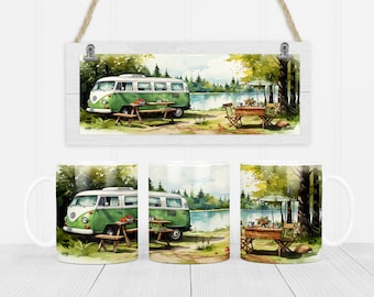 Camper 11 oz y 15 oz taza diseño de sublimación descarga digital PNG Descarga instantánea, Taza, Diseño de taza retro camper