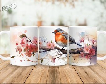 Pájaros 11 oz y 15 oz taza diseño de sublimación descarga digital PNG Descarga instantánea, Taza, Diseño PNG de pájaro