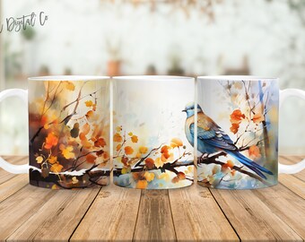 Pájaros 11 oz y 15 oz taza diseño de sublimación descarga digital PNG Descarga instantánea, Taza, Diseño PNG de pájaro