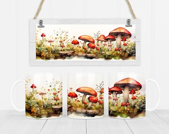 Diseño de sublimación de taza de 11 oz y 15 oz de setas descarga digital PNG Descarga instantánea, taza, diseño de taza de setas