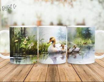 Pato 11 oz y 15 oz taza diseño de sublimación descarga digital PNG Descarga instantánea, Mug Duck Design