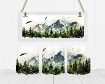 Montañas 11 oz y 15 oz taza diseño de sublimación descarga digital PNG Descarga instantánea, Mug Mountain Sublimation